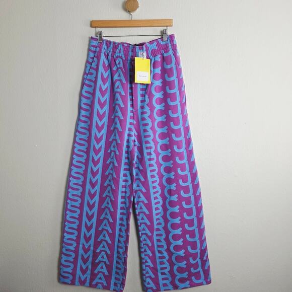 Marc Jacobs Pants - Marc Jacobs Monogram Logo Wide Leg Sweatpant Purple Blue High Waisted Medium NWT